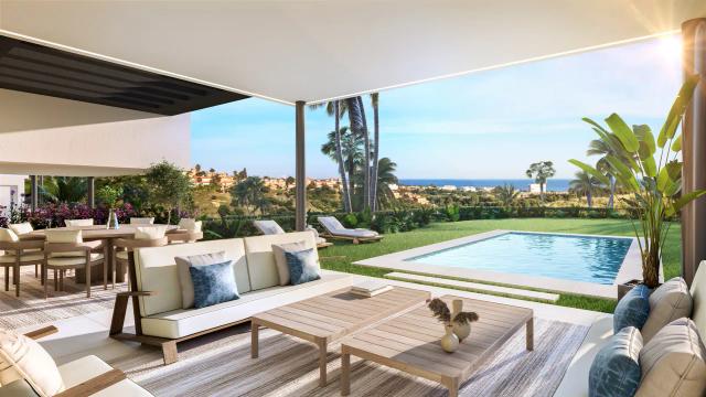 Imagen 2 de Villas adosadas contemporáneas en Santa Clara, Marbella con piscinas y vistas al golf